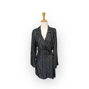 Zara Striped Satin Blazer Dress Size S Small Black
